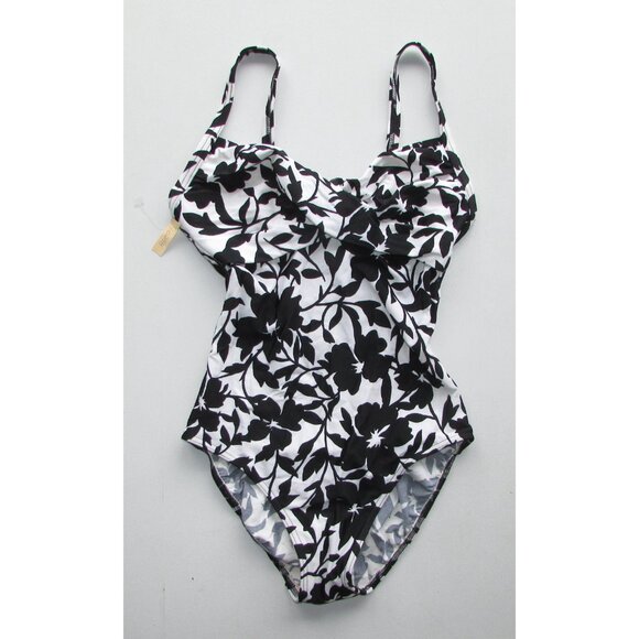 BODY ID Black Floral 1 Piece Swimsuit - Sz 8 - NEW - Picture 2 of 9